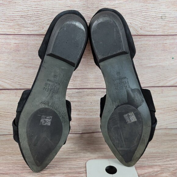 Eileen Fisher Fuller Black Suede Flats Women's Size 10 Pointed-Toe D'Orsay Shoes - Picture 4 of 7